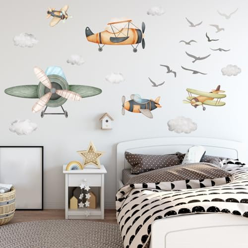 Flugzeug-Wandaufkleber für Jungen/Abziehen und Aufkleben für Jungenschlafzimmer, geeignet für Kindergarten Kinderzimmer Jungen Mädchen Schlafzimmer Wanddekoration