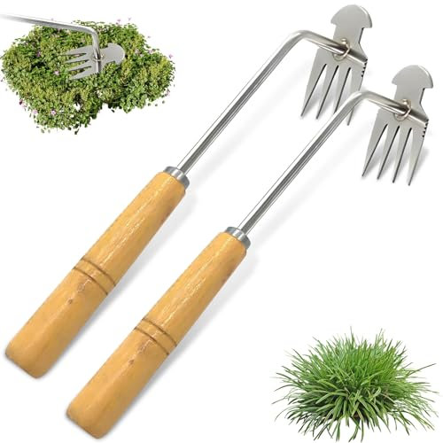 Outil de Désherbage Manuel,2pcs Désherbeur À Main,Outils Arrache Mauvaise Herbes,Manuel Jardinage Outil de Désherbage,Manuel à 4 Dents Extracteur Mauvaises Herbes,pour Enlever Racines Mauvaises Herbes