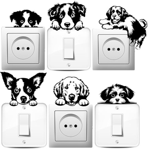AHANDMAKER 6 Tipi di Adesivi Interruttori Creativi Per Cani, Emozionante Cane Wall Sticks, Border Collie E Labrador, Adesivi Interruttore Luce, Adesivi Murali Decorativi Per Camera Da Letto