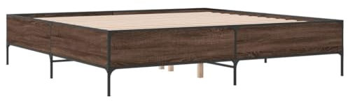 vidaXL Bettgestell, Bett mit Metallbeine Sperrholzlatten, Doppelbett für Schlafzimmer, Modern, Braun Eichen-Optik 180x200cm Holzwerkstoff Metall