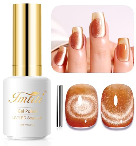 Imtiti Smalto Semipermanente Unghie Magnetico, 15ml Nudo Marrone Cristallo Glitter Cat Eye Gel Nail Polish Con Magnete Occhio Di Smalti Semipermanenti Per Unghie Glitter Smalto Gel Unghie Design
