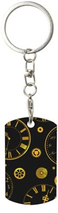 BeNtli Rechteckiger Metall-Schlüsselanhänger, Metall-Schlüsselanhänger, Autoschlüsselanhänger, Ringhalter, 1 Stück,Goldene Vintage Uhr