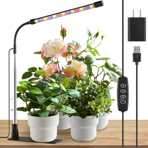 1 teste di luce per piante, Lampada per Piante LEDs, Lampada Piante Coltivazione, Luce di crescita a spettro completo, Lampada di Crescita con Timer Auto on/off 3H/9H/12H per Frutta Verdure Fiore