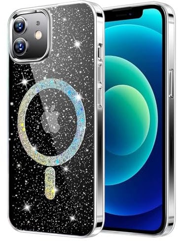 ÁRBOLORO Glitzer Hülle für iPhone 12/12 Pro, Kompatibel mit MagSafe, Transparente Bling Glitter Handyhülle Niedliche Glitzern Schutzhülle Stoßfest Sturzschutz Case für Frauen und Mädchen