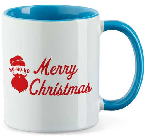 Huuraa Kaffeetasse Ho Ho Ho Santa Merry Christmas Keramik Tasse Blau 330ml mit Motiv zu Weihnachten