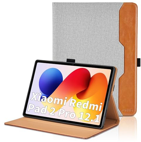 Hülle für Xiaomi Redmi Pad 2 Pro 2025 / Redmi Pad Pro 12.1 Zoll 2024 / Poco Pad M1 2025 PU Leder Schutzhülle mit Tasche und Stiftschlaufe, Auto Wachen/Schlafen Smart Cover mit Stand Funktion - Grau