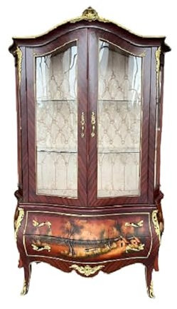 CasAmin Home & Living Vitrine im Retro Barockstil mit 2 Türen und 2 Schubladen, Vitrine im Französischen Antikstil für die Inneneinrichtung