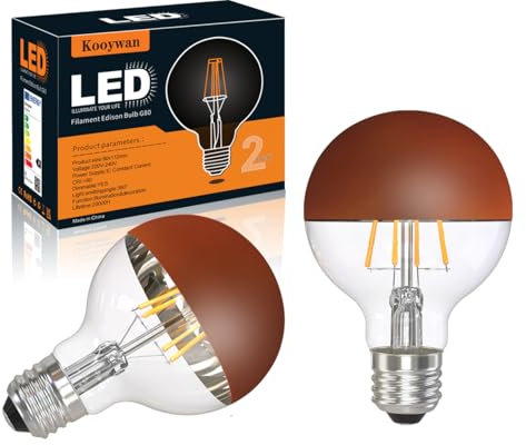 KOOYWAN Dimmbar LED Braun Globus Kopfspiegel Brown Lampe E27 6W warmweißes Deko Glühbirne