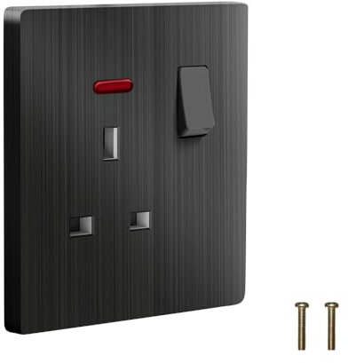 Plug Socket Single Switched, EINNO Wall Electrical Outlets with Power Indictor,13 Amp,Brushed Black (Single Socket)