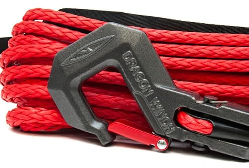 Dragon Winch Câble de Treuil Synthétique 20m 9mm avec Crochet pour Treuils Électriques | pour Utilisation Off-Road, 4x4, Camions | Capacité 8000-14000 lbs | Durable, Robuste | Rouge