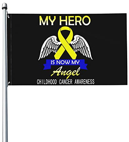 Flagge mit Aufschrift „My Hero Is Now My Angel, Bewusstsein für Kindheitskrebs, 90 x 150 cm, Banner, Poster, dekorativer Hintergrund, Wanddekoration aus Polyester, für Garten, Hof, Haus, Esszimmer un