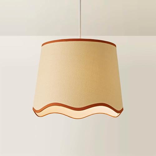 ValueLights | Large Easy Fit Natural Scallop Light Shade with Rust Trim Bedroom Hallway Lampshade | Shades, Home Décor & Improvement Essential | 350mm Shade Width