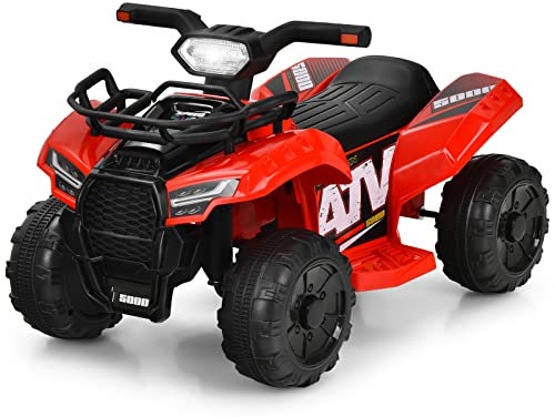 COSTWAY 6V Elektro Kinderquad mit Stauraum, Mini Elektroquad mit Musik, Hupe und LED Scheinwerfer, Kinder Quad 2 km/h, für Kleinkinder ab 18 Monaten (Rot)