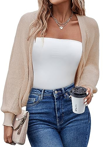 Hotouch Cardigan Donna Maglione Corto Cerniera Leggero Giacca in Maglia Elegante Golfino a Maniche Lunghe Aperta Casual per Autunno Invernale Bolero S-XXL