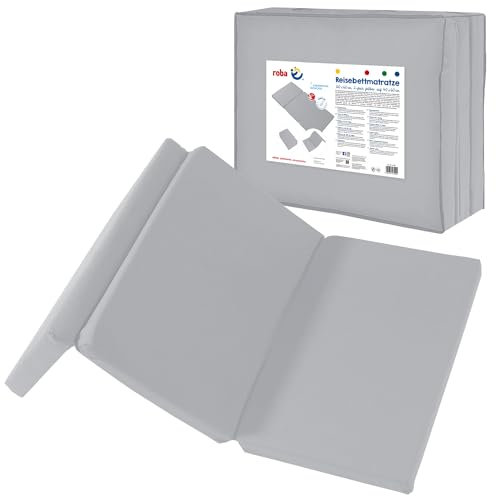 roba Reisebettmatratze 'roba Style' 60x120cm für Babys & Kinder - Faltbare Matratze für Reisebett und Babybett - Klappmatratze inkl. Tragetasche - Hellgrau