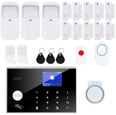 Sistemas de Alarma para el Hogar, Sistema de Seguridad Inalámbrico WiFi/gsm SMS con Detector de Movimiento, Sirena de Alarma de 120 dB, Mando a Distancia Inteligente, Invitación por Voz(12 Piezas)