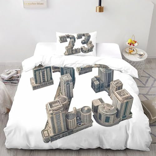 Nr. 23 Bettwäsche-Sets 2 Teilig Für Jungen Und Mädchen 3D-Digitaldruck Sportstil Weiche Mikrofaser Mit Reißverschluss Und Kissenbezug Single（135x200cm）