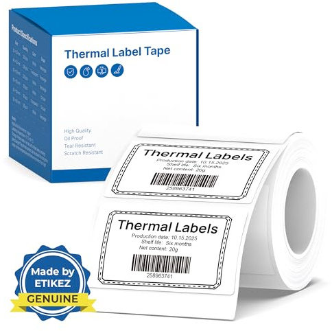 ETIKEZ PM260 Etikettenhersteller-Band, angepasstes Etikettendruckpapier | 40x30 mm, Standard-laminiertes Büro-Etikettierband-Ersatz, Thermo-Etikettenband für Zuhause, Büro, 230 Etiketten/Rolle weiß