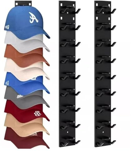 Chingcoo Cap Halter Wandhalterung für Caps & Hüte | 2er Stabile Cap Halterung für Mützen Aufbewahrung | Praktische Hutablage mit Haken | Cap Organizer für Basecaps und Accessoires (Schwarz)