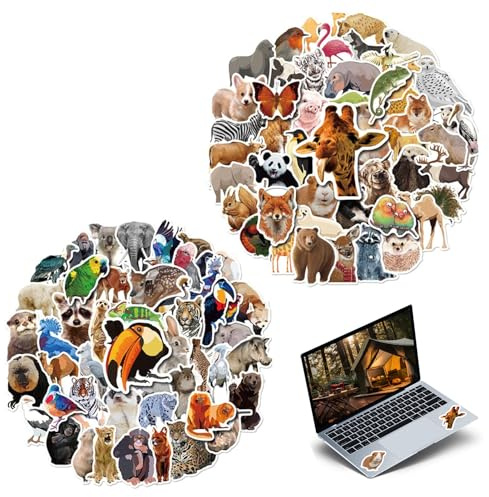 100 Stück Sticker Tiere,Tiersticker Kinder,Aufkleber Tiere,Tier Sticker,Tieraufkleber,Wasserfeste Fotoaufkleber,Waldtieraufkleber,Wasserfeste