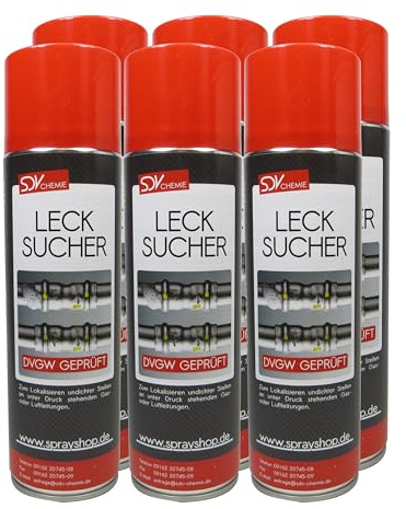 SDV Chemie Lecksuchspray 6x 400ml DVGW geprüft | Leckfinder, Lecksucher Gas, Lecksuch-Spray