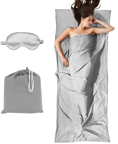 Saco de Dormir de Verano para Cabaña, 2 IN 1 Saco de Dormir Ultraligero y Compacto, Sabana Saco Dormire, Cremallera Bidireccional, Tamaño Pequeño, 200 x 90 cm (Gris)