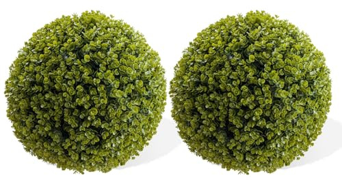 Aptliton Set of 2 45cm Artificial Eucalyptus Grass Topiary Balls, UV Protected Faux Boxwood Decorative Spheres, Realistic, Low Maintenance for Indoor/Outdoor Garden, Patio, Home, Wedding Décor