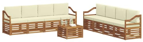 vidaXL Sofagarnituren 9 pcs Natur und Creme Massivholz Akazie, Garten, modernes, langlebiges Outdoor-Sofa, Eckmöbel für Terrasse und Lounge, gemütliche Sitzgruppe