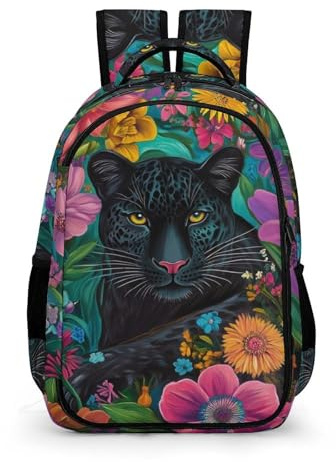 YHVHKA Black Panther in A Tropical Flower Garden Backpack - Laptop Backpack for Women, Stylish Daypack for School Work Travel