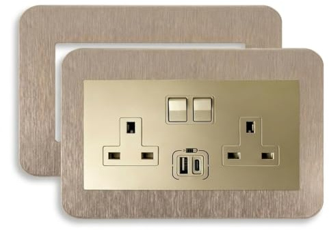 1PCS Double Light Switch Cover Plates,Chrome Light Switch Surround Wall Plate for Home Interior Wall Decor 14.6cm x 8.6cm (2pcs-Champagne)