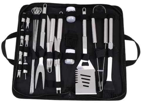 EXAOMBLE Juego de Utensilios para Barbacoa de Acero Inoxidable Bolsa de Oxford Negra, Kit Portátil Fácil de Almacenar para Uso Práctico en Exteriores
