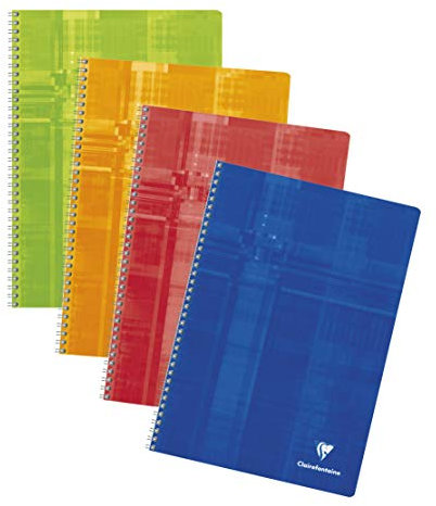 Clairefontaine 68141C Un Cahier à Spirale - A4 21x29,7 cm - 100 Pages Grands Carreaux - Papier Blanc 90 g - Couverture Carte Pelliculée Couleur Aléatoire