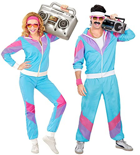 W WIDMANN MILANO Party Fashion - Kostüm Trainingsanzug, blau, 80er Jahre Outfit, Jogginganzug, Bad Taste Outfit, Faschingskostüme