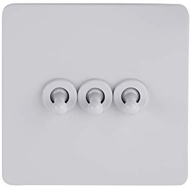 Schneider Electric Ultimate Screwless Flat Plate - 3 Gang Toggle 2 Way Light Switch, 10AX, GU1432TPW, Painted White