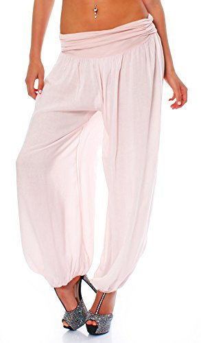 Malito - Damen Haremshose - Pumphose aus Baumwolle - leichte Sommer Stoffhose - Pluderhose zum Tanzen & Chillen - dünne Aladinhose 1482 (Rosa)