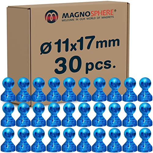 30 x Kegelmagnet Kegel Pinnwand Magnet Neodym, Acryl - Ø 11 x 17mm - in 7 Farben - Haftkraft: bis zu 15 Blatt Papier DIN A4 - für Pinnwand, Kühlschrank, Whiteboard, Farbe:blau