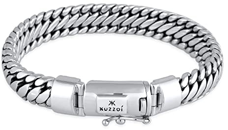 Kuzzoi Buddha Silber-Armband Herren 925 Silber 10 mm Panzer-Armband