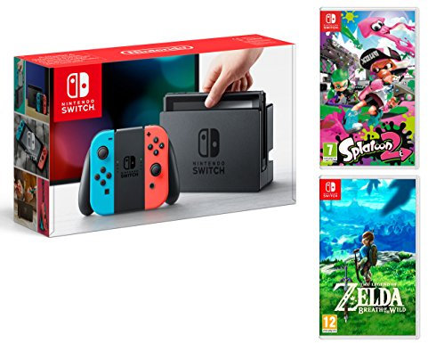 Nintendo Switch console Rouge/Bleu Néon 32Go + Splatoon 2 + Zelda: Breath of the wild