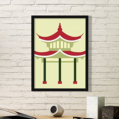 DIYthinker Pavillon de la Chine Motif Art Peinture Cadre Photo Rectangle en Bois Accueil décorations Medium Noir