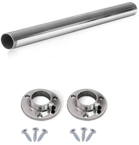 Round Rail 25mm Wardrobe Polished Chrome Hanging Tube Cut to Size + END SUPPORTS and SCREWS (1400mm (1.4m) ~55.1?)