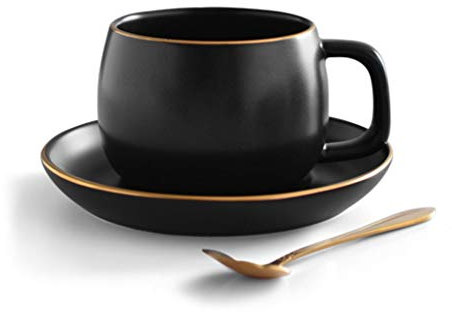 SHENHAI Kaffeetasse Keramik Kaffeetasse Schüssel Teetasse, schwarzes Gold
