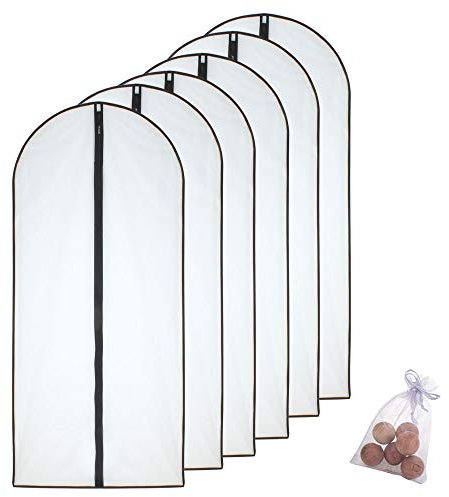 HomeClean Mottenfeste Kleidersäcke 60cm x 140cm (6er Packung) Schwarze, seitlich atmungsaktive, durchsichtige Kleidersäcke mit durchgehendem Reißverschluss und Zedernkugeln für längere Wintermäntel