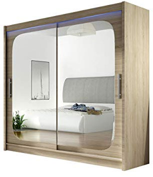 Mirjan24 Penderie avec Miroir London VIII Armoire à Portes coulissantes Moderne 180 x 215 x 57 cm