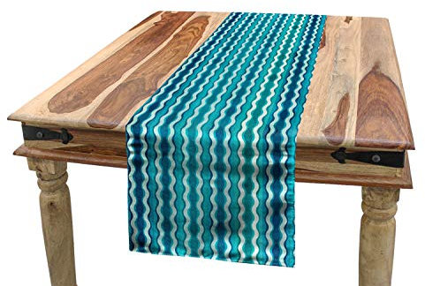 ABAKUHAUS Abstrakt Tischläufer, Wellenförmige Streifen-Muster, Esszimmer Küche Rechteckiger Dekorativer Tischläufer, 40 x 225 cm, Türkis Aqua