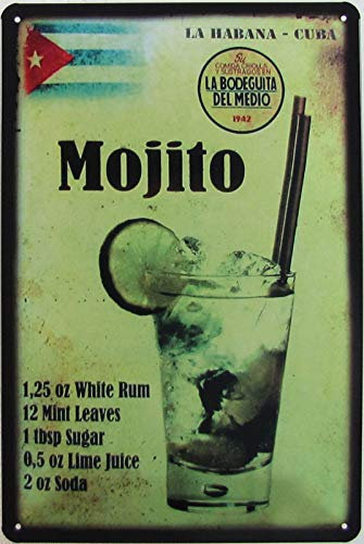 Blechschild 20x30cm gewölbt Mojito Rezept Karte Havana Cuba Deko Geschenk Schild Vintage