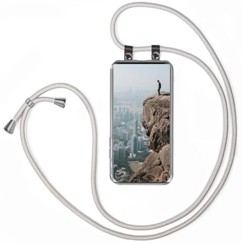 moex Handykette für Samsung Note 10 Plus (4G/5G) Hülle mit Band abnehmbar, Handyhülle mit Kette zum Umhängen, Handyband 155 cm lang Stoff Kordel Umhängehülle, Handy Umhängeband, Silber