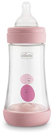 Chicco Perfect 5 Biberon Anticolica, Bimbo, 240 ml, Silicone, 2 Fori, Rosa