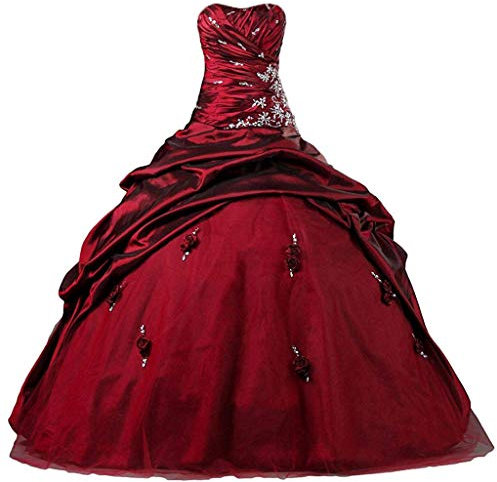 Vantexi Damen Vintage Trägerlos Perlen TAFT Abendkleid Ballkleid Hochzeitskleider Burgund Größe 54