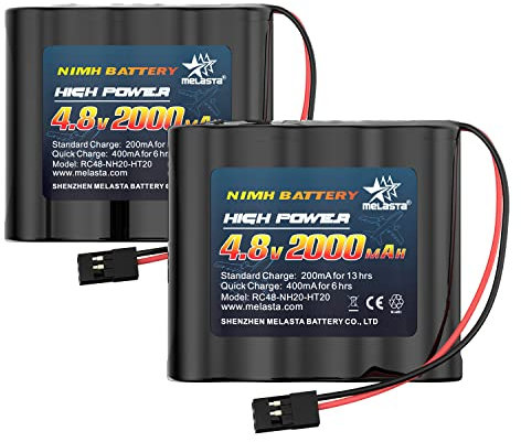 melasta 2 Pack RC Receiver Battery 4.8V 2000mAh NiMH Receiver Battery Pack with Hitec Connectors for Futaba RC Airplane Controller RC Aircrafts (with Tamiya to Hitec Plug, Both Female)