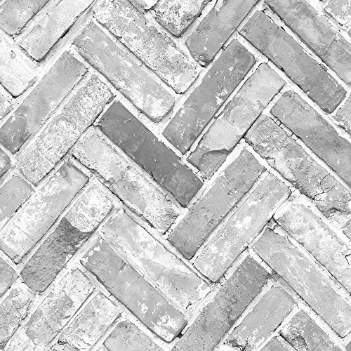 Muriva Herringbone Brick Grey Wallpaper 174502 - Feature Photographic Faux Wall